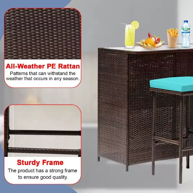 BestMassage Wicker Patio Furniture 3 Piece Rattan Table and Chairs