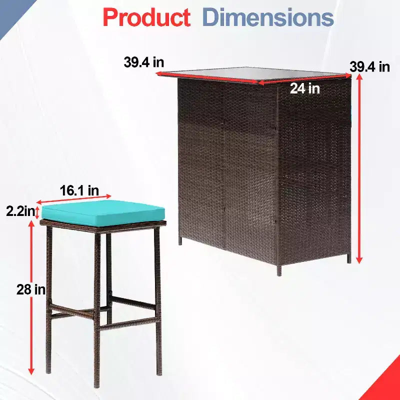 BestMassage Wicker Patio Furniture 3 Piece Rattan Table and Chairs