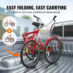 VEVOR Folding Adult Tricycle, 24-Inch Adult Folding Trikes, Carbon Steel 3 Wheel Cruiser Bike with Large Basket & Adjustable Seat