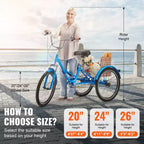 VEVOR Folding Adult Tricycle, 26-Inch Adult Folding Trikes, Carbon Steel 3 Wheel Cruiser Bike with Large Basket & Adjustable Seat