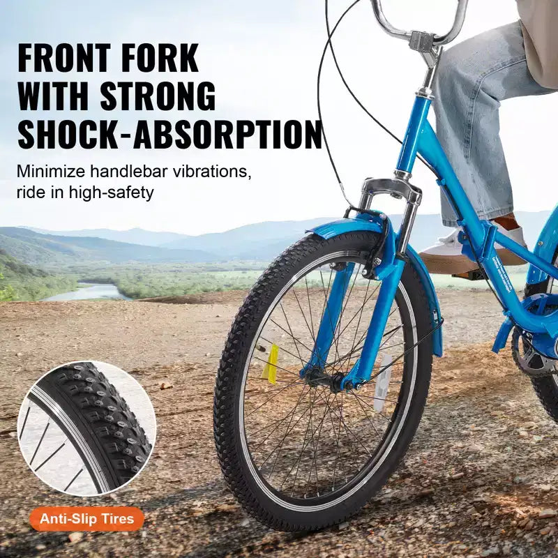 VEVOR Folding Adult Tricycle, 26-Inch Adult Folding Trikes, Carbon Steel 3 Wheel Cruiser Bike with Large Basket & Adjustable Seat