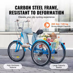 VEVOR Folding Adult Tricycle, 26-Inch Adult Folding Trikes, Carbon Steel 3 Wheel Cruiser Bike with Large Basket & Adjustable Seat