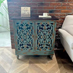 eHemco Rustic Accent Distressed Cabinet with 2 Doors with Dual Storage Shelf for Living Room and Entryway, Teal