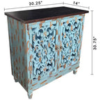 eHemco Rustic Accent Distressed Cabinet with 2 Doors with Dual Storage Shelf for Living Room and Entryway, Teal