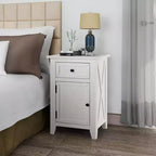 eHemco X-Side Wood Nightstand Side Table End Table with 1 Drawer and 1 Door Storage Cabinet