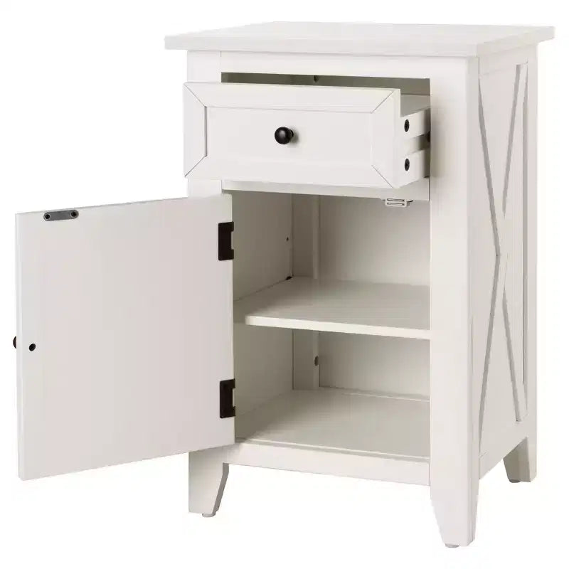 eHemco X-Side Wood Nightstand Side Table End Table with 1 Drawer and 1 Door Storage Cabinet