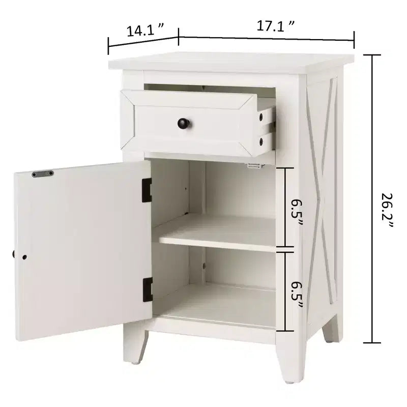 eHemco X-Side Wood Nightstand Side Table End Table with 1 Drawer and 1 Door Storage Cabinet