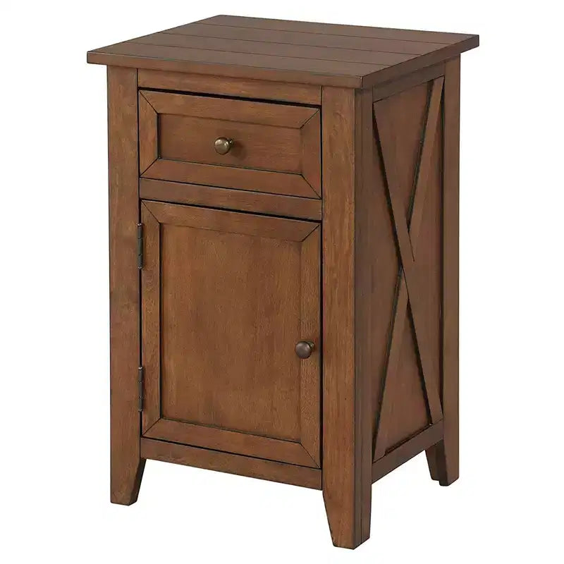 eHemco X-Side Wood Nightstand Side Table End Table with 1 Drawer and 1 Door Storage Cabinet