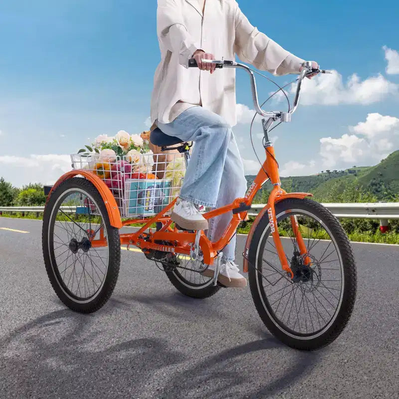 VEVOR Folding Adult Tricycle, 24-Inch Adult Folding Trikes, Lightweight Aluminum Alloy 3 Wheel Cruiser Bike with Large Rear Basket