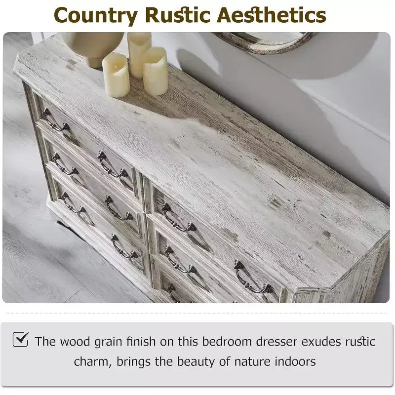 SinCiDo 6 Drawers Dresser for Bedroom, Farmhouse Wood Rustic Chest of Drawers, 54 W Vintage Dressers for Living Room