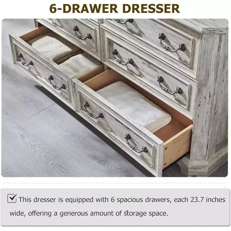 SinCiDo 6 Drawers Dresser for Bedroom, Farmhouse Wood Rustic Chest of Drawers, 54 W Vintage Dressers for Living Room