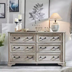 SinCiDo 6 Drawers Dresser for Bedroom, Farmhouse Wood Rustic Chest of Drawers, 54 W Vintage Dressers for Living Room