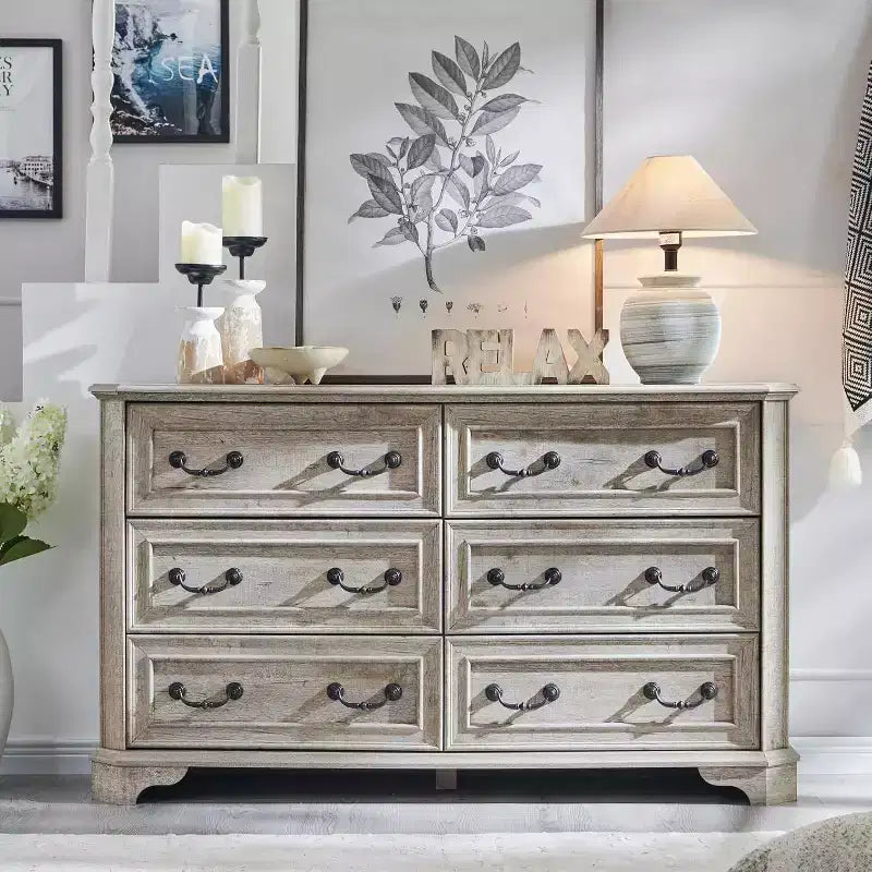 SinCiDo 6 Drawers Dresser for Bedroom, Farmhouse Wood Rustic Chest of Drawers, 54 W Vintage Dressers for Living Room