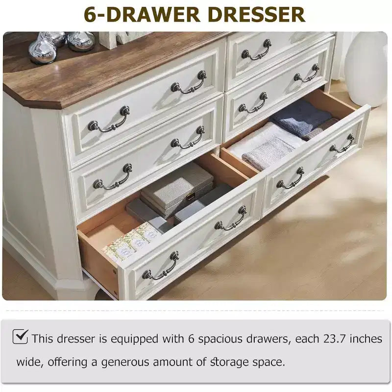 SinCiDo 6 Drawers Dresser for Bedroom, Farmhouse Wood Rustic Chest of Drawers, 54 W Vintage Dressers for Living Room
