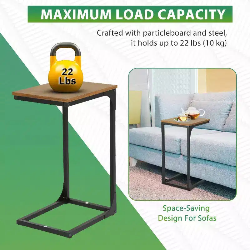 FDW C-Shaped End Table 24in Side Table with Metal Frame for Living Room