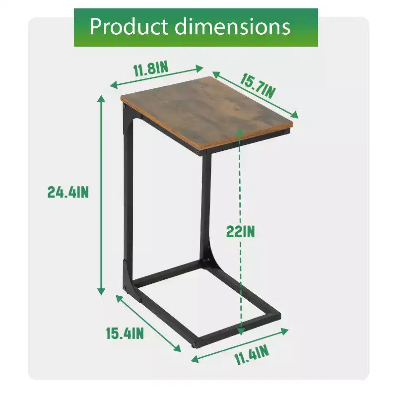 FDW C-Shaped End Table 24in Side Table with Metal Frame for Living Room