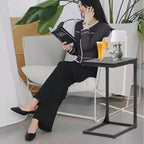 FDW C-Shaped End Table 24in Side Table with Metal Frame for Living Room