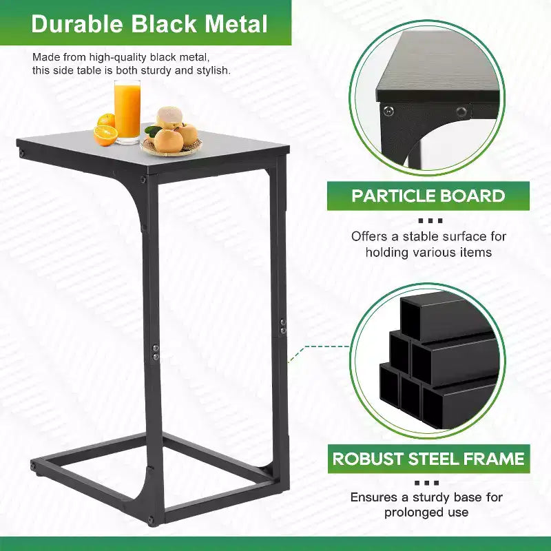 FDW C-Shaped End Table 24in Side Table with Metal Frame for Living Room