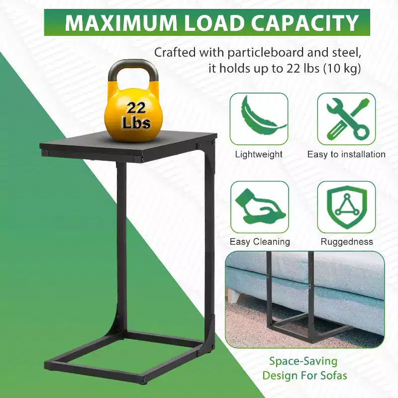 FDW C-Shaped End Table 24in Side Table with Metal Frame for Living Room