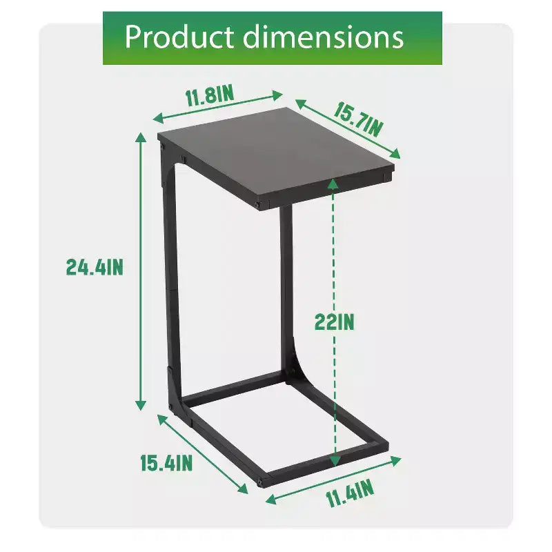 FDW C-Shaped End Table 24in Side Table with Metal Frame for Living Room