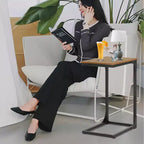 FDW C-Shaped End Table 24in Side Table with Metal Frame for Living Room