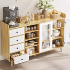 55 Modern Buffet Cabinet  Coffee Bar Station, Adjustable Shelves & Glass Doors for Kitchen/Dining Room