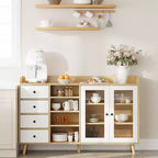 55 Modern Buffet Cabinet  Coffee Bar Station, Adjustable Shelves & Glass Doors for Kitchen/Dining Room