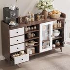 55 Modern Buffet Cabinet  Coffee Bar Station, Adjustable Shelves & Glass Doors for Kitchen/Dining Room