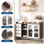 55 Modern Buffet Cabinet  Coffee Bar Station, Adjustable Shelves & Glass Doors for Kitchen/Dining Room