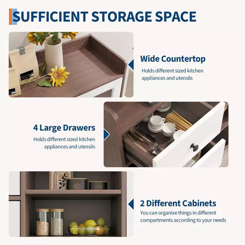 55 Modern Buffet Cabinet  Coffee Bar Station, Adjustable Shelves & Glass Doors for Kitchen/Dining Room