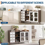 55 Modern Buffet Cabinet  Coffee Bar Station, Adjustable Shelves & Glass Doors for Kitchen/Dining Room
