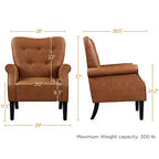 Yaheetech Set of 2 Mid-century Modern Faux Leather Armchair with Tufted High Back for Living Room, Bedroom, Retro Brown