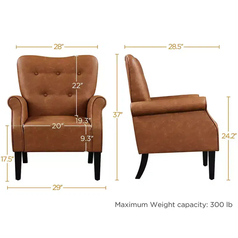 Yaheetech Set of 2 Mid-century Modern Faux Leather Armchair with Tufted High Back for Living Room, Bedroom, Retro Brown