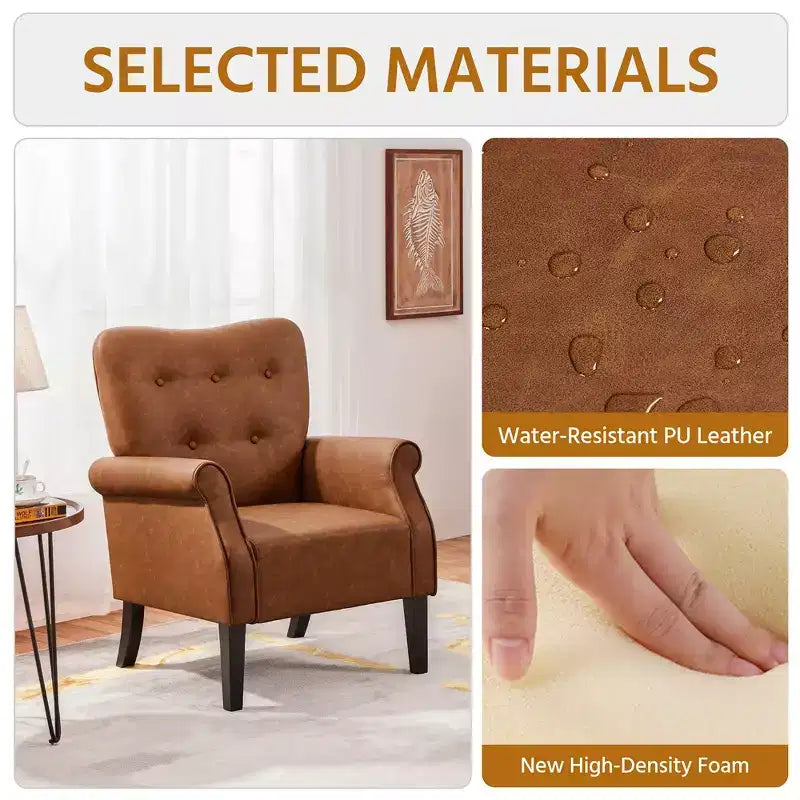Yaheetech Set of 2 Mid-century Modern Faux Leather Armchair with Tufted High Back for Living Room, Bedroom, Retro Brown