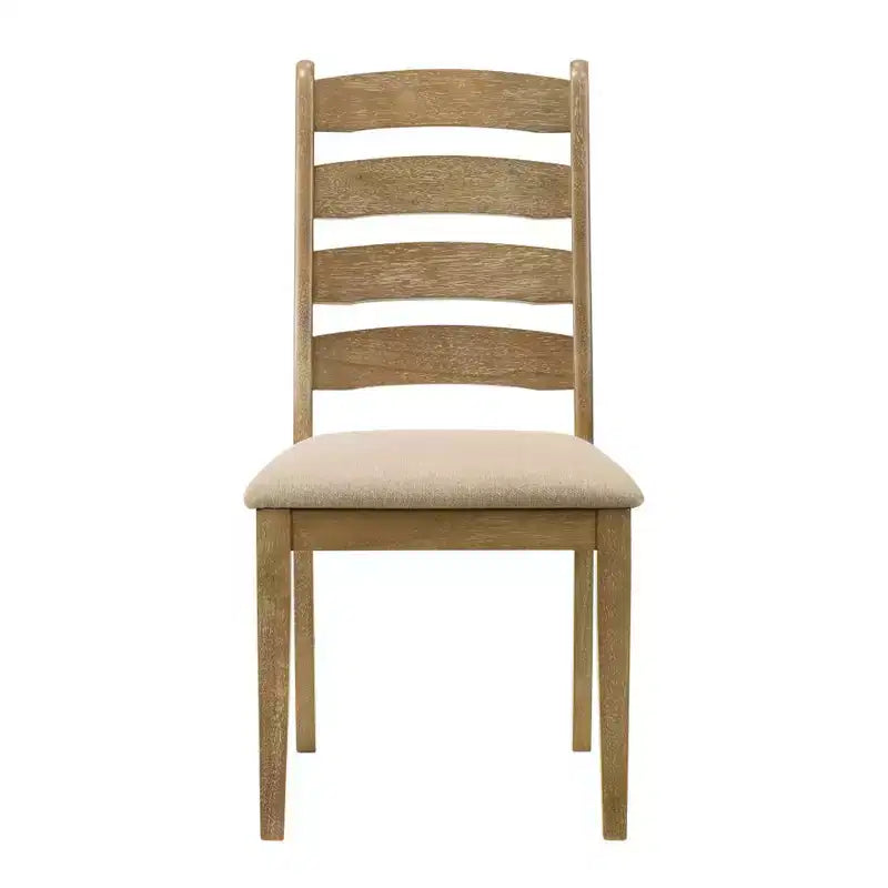 Simple Relax Set of 2 Upholstered Dining Chairs with Ladder Back in Brown Oak and Beige
