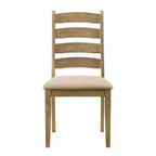 Simple Relax Set of 2 Upholstered Dining Chairs with Ladder Back in Brown Oak and Beige