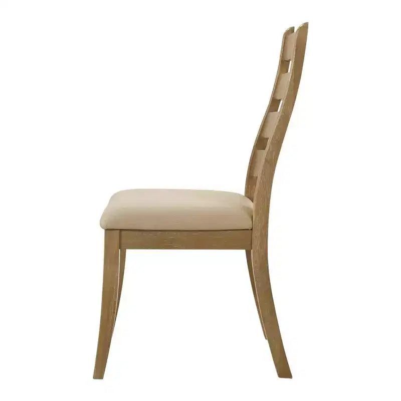 Simple Relax Set of 2 Upholstered Dining Chairs with Ladder Back in Brown Oak and Beige