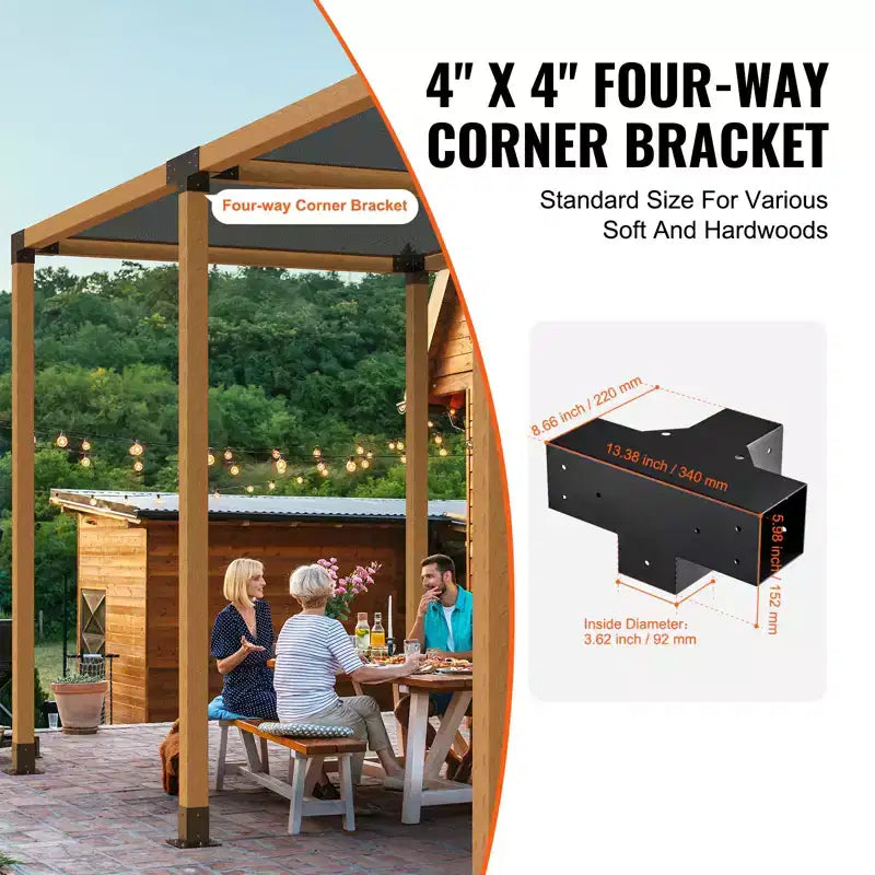 VEVOR Pergola Bracket Kit 4''x4''(Inner Size 3.6x3.6), 2pcs 4-Way Heavy Duty Corner Bracket Woodworks DIY Post Base Kit