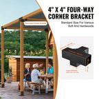 VEVOR Pergola Bracket Kit 4''x4''(Inner Size 3.6x3.6), 2pcs 4-Way Heavy Duty Corner Bracket Woodworks DIY Post Base Kit