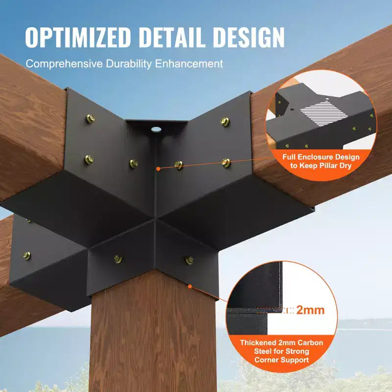 VEVOR Pergola Bracket Kit 4''x4''(Inner Size 3.6x3.6), 2pcs 4-Way Heavy Duty Corner Bracket Woodworks DIY Post Base Kit