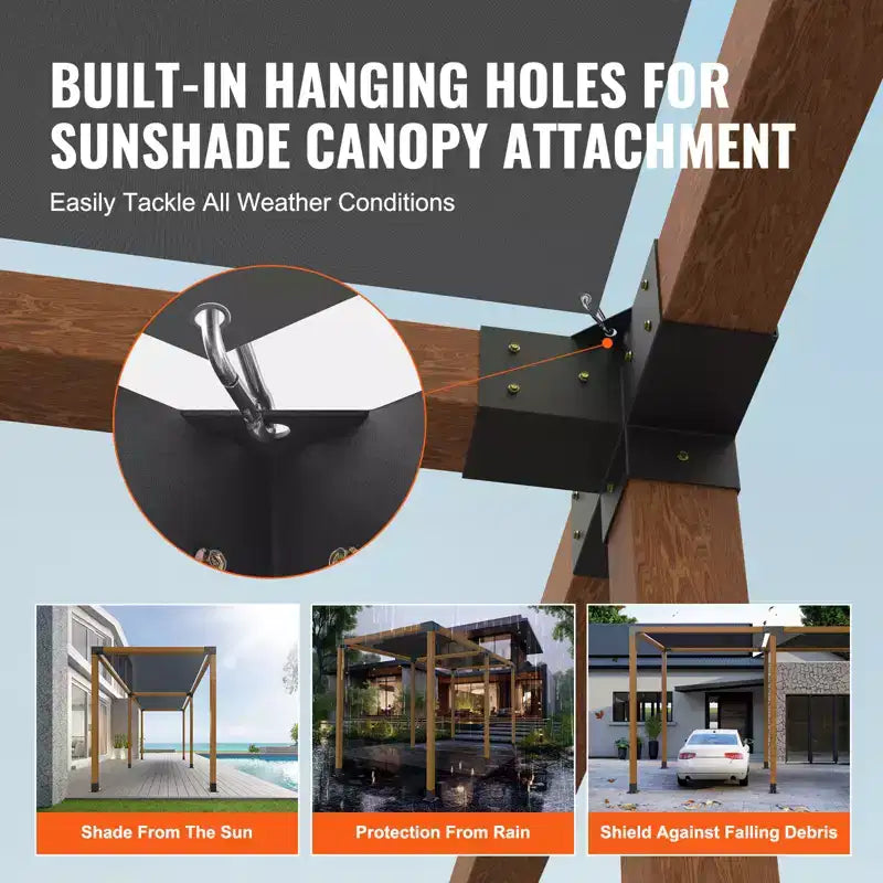 VEVOR Pergola Bracket Kit 4''x4''(Inner Size 3.6x3.6), 2pcs 4-Way Heavy Duty Corner Bracket Woodworks DIY Post Base Kit