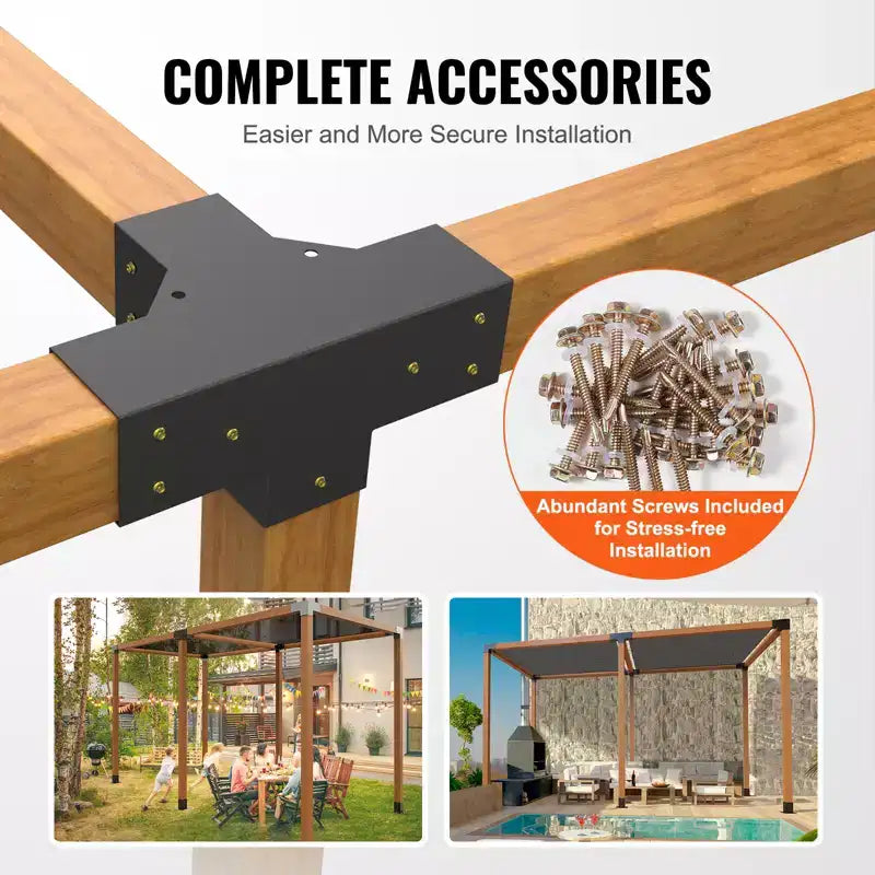 VEVOR Pergola Bracket Kit 4''x4''(Inner Size 3.6x3.6), 2pcs 4-Way Heavy Duty Corner Bracket Woodworks DIY Post Base Kit