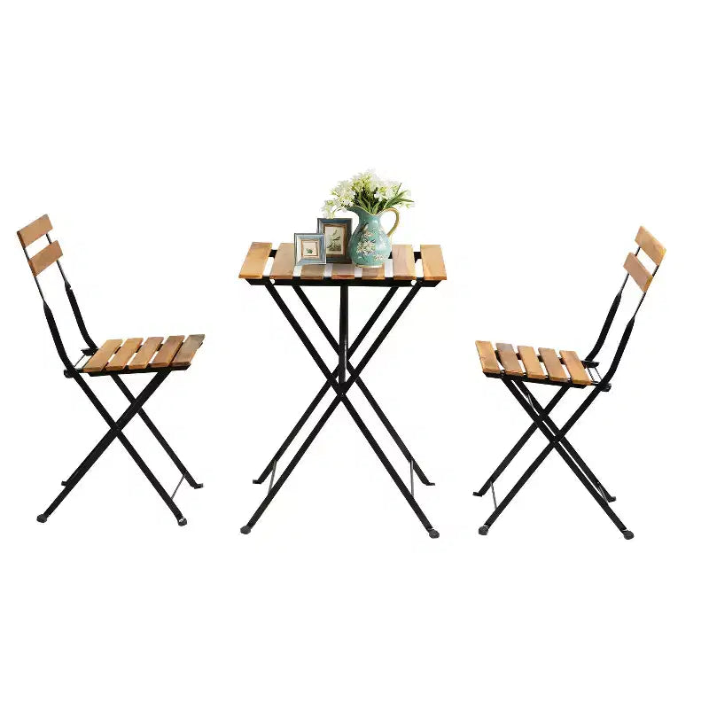 BestMassage 3 Piece Bistro Set Folding Chairs Table with Weather-Resistant Wood, Brown