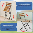 BestMassage 3 Piece Bistro Set Folding Chairs Table with Weather-Resistant Wood, Brown