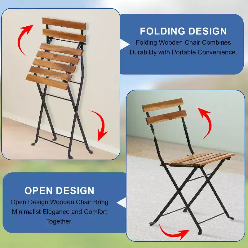 BestMassage 3 Piece Bistro Set Folding Chairs Table with Weather-Resistant Wood, Brown