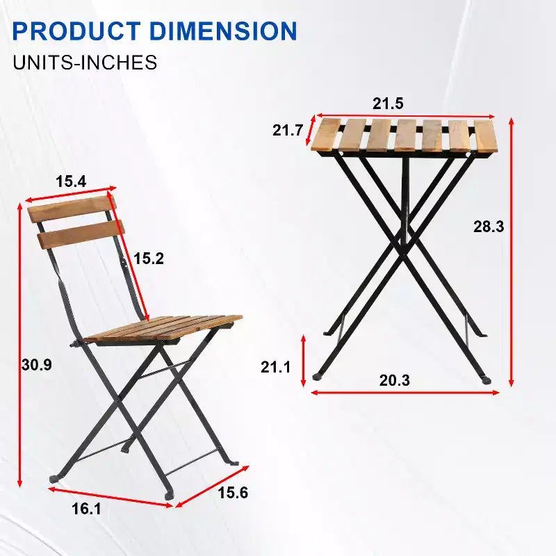 BestMassage 3 Piece Bistro Set Folding Chairs Table with Weather-Resistant Wood, Brown