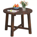 Costway 1/2 PCS Outdoor Side Table with Solid Wood Structure Small Round Coffee Table for Garden