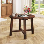 Costway 1/2 PCS Outdoor Side Table with Solid Wood Structure Small Round Coffee Table for Garden