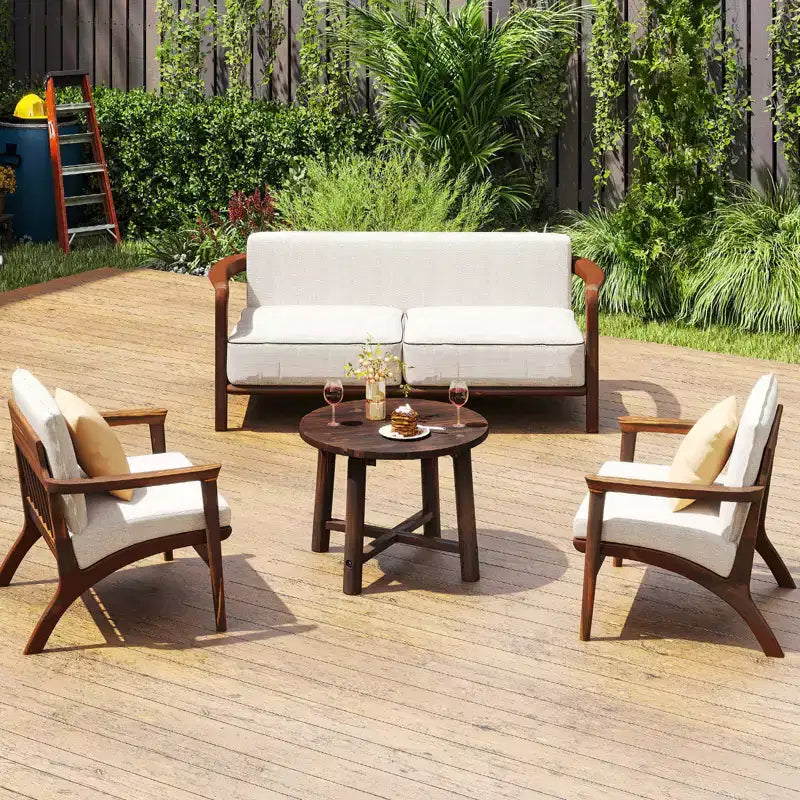 Costway 1/2 PCS Outdoor Side Table with Solid Wood Structure Small Round Coffee Table for Garden