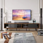 Bestier Mid-Century Modern TV Stand for 80 Inch TV,, 70 Entertainment Center with Sliding Doors for Living Room, Walnut